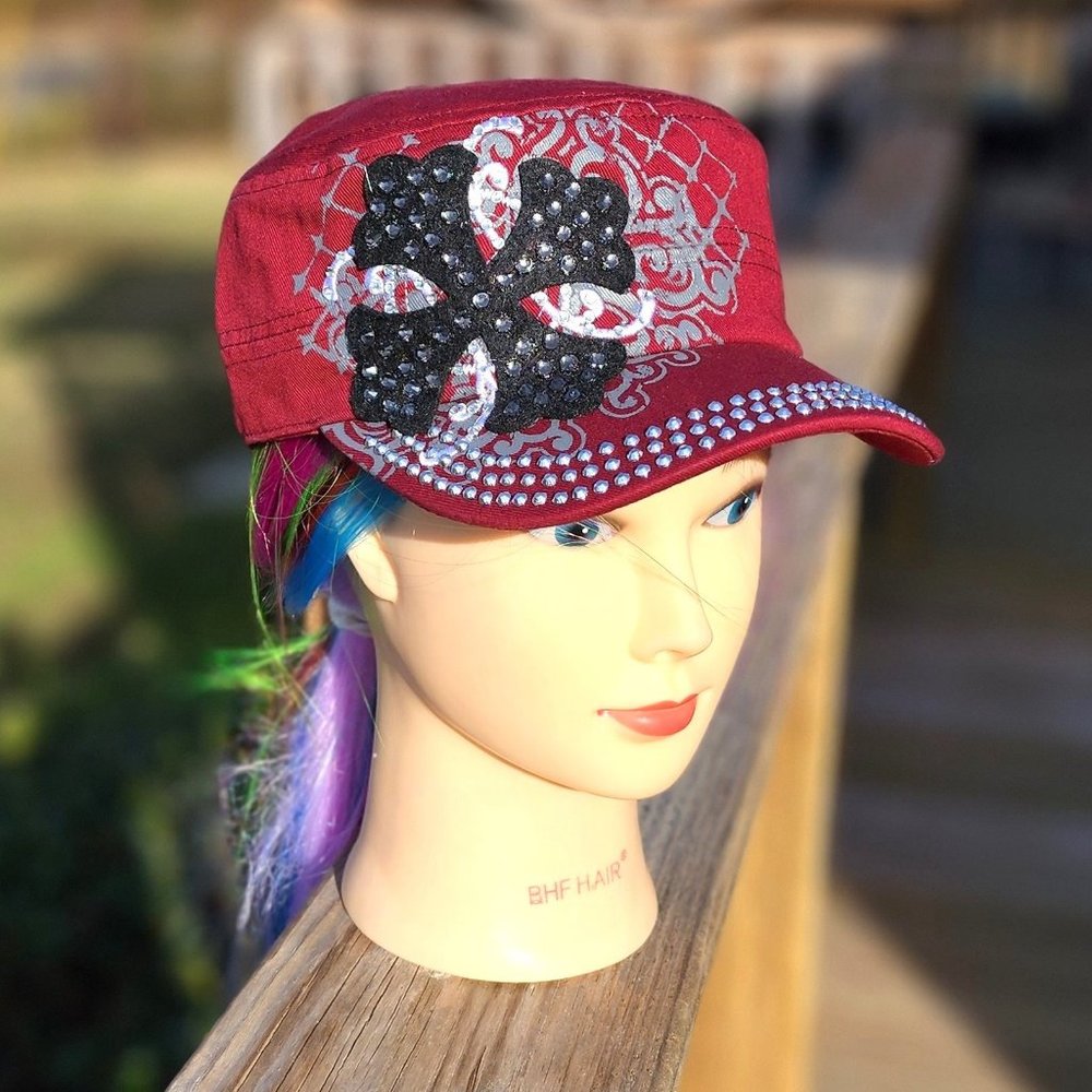 Ladies Burgundy Cross BLING Hat NEW